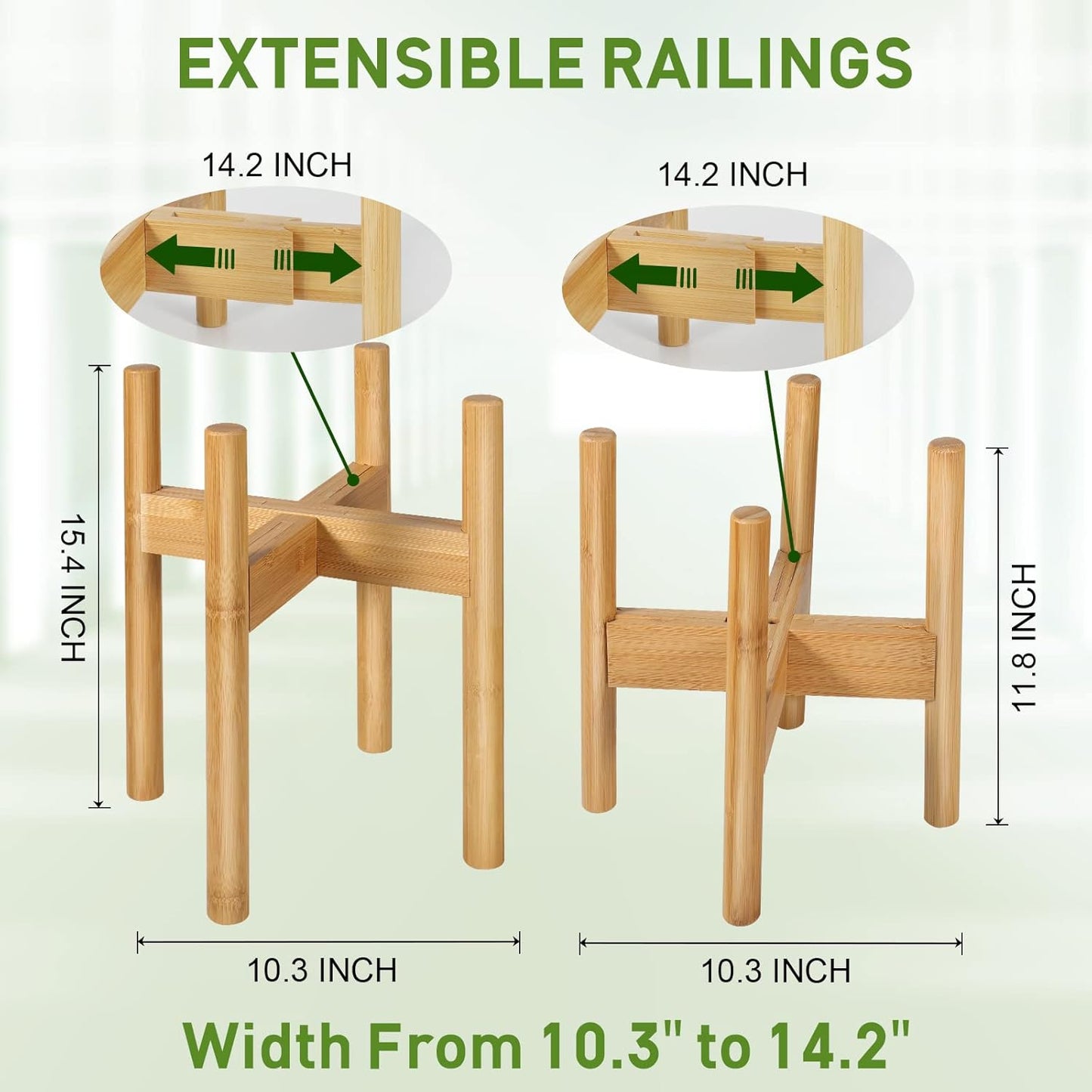 FJO 2Pcs Adjustable Plant Stand Indoor - Bamboo Plant Stands, Bamboo Mid Century Modern Plants Stands, Plant Holder for Living Room Fits 8 to 12 Inches Pots(Pot & Plant Not Included) (Natural)