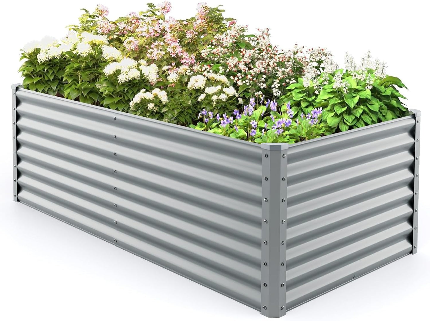 Raised Garden Bed, Metal Garden Planter with Open Bottom, Sprayed Plate & Thickened Corner Protectors, Outdoor Planter Box for Vegetables, Flowers & Herbs (Gray)