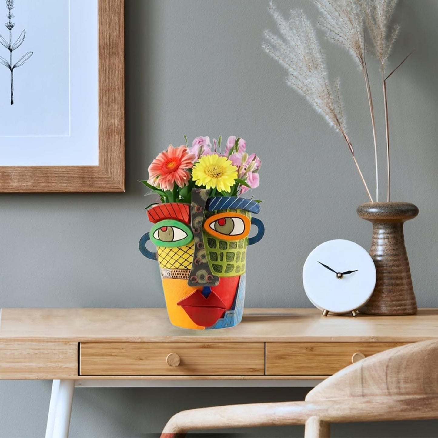 New Picassos Abstract Beauty Face Flower Pot, Colorful Abstract Head Plant Pots, Interesting Decorative Flower Resin Flower Pot, Unique Flower Pots for Home Art Decoration (7.28in-B)