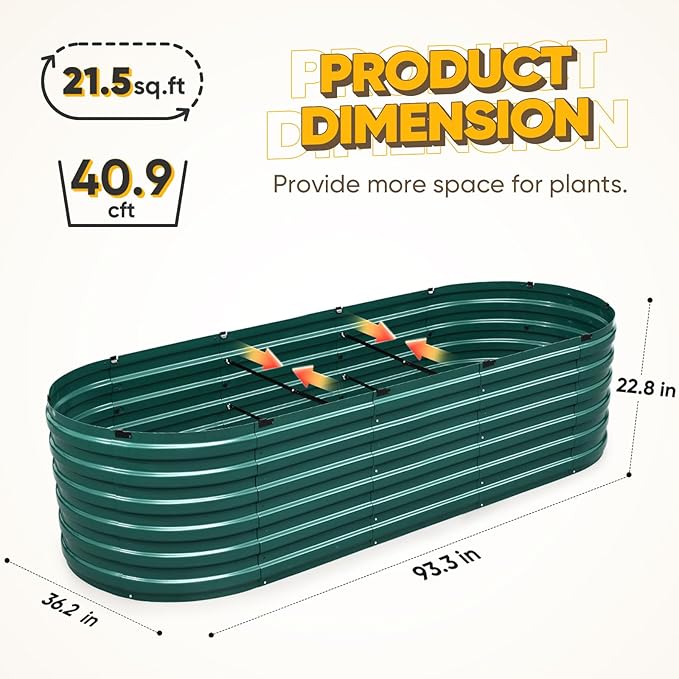 KING BIRD Raised Garden Bed Kit 2025 Upgraded Quick-Setup Galvanized Planter Garden Box Outdoor for Gardening, Vegetables, Flowers, 94x36x23 in, Green