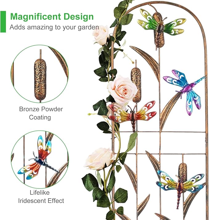 Set of 2 Dragonfly Metal Garden Trellis for Climbing Plants, Decorative Vegetables Flowers Vine Trellis for Outdoor Patio 60'' H x 11'' W