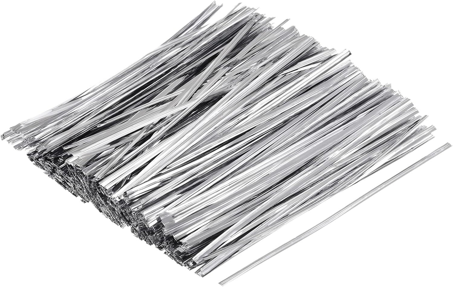 MECCANIXITY Foil Twist Ties 6" 15cm Metallic Plastic Closure Tie for Tying Bread, Candy, Cookies, Gift Bags Arts Crafts Ties Silver Tone Pack of 750
