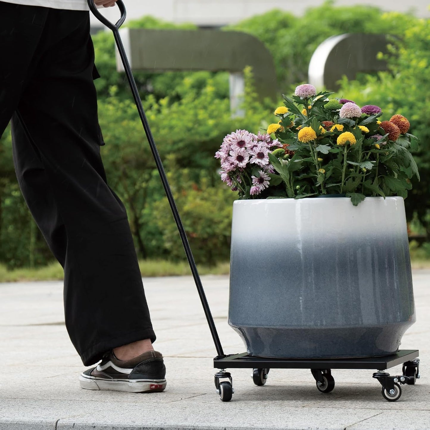 14 Inch Plant Dolly with Wheels - Heavy Duty Steel Caddy for Indoor & Outdoor Pots, 360° Rotating Rollers, Detachable Handle, High Capacity for Easy Mobility & Stability