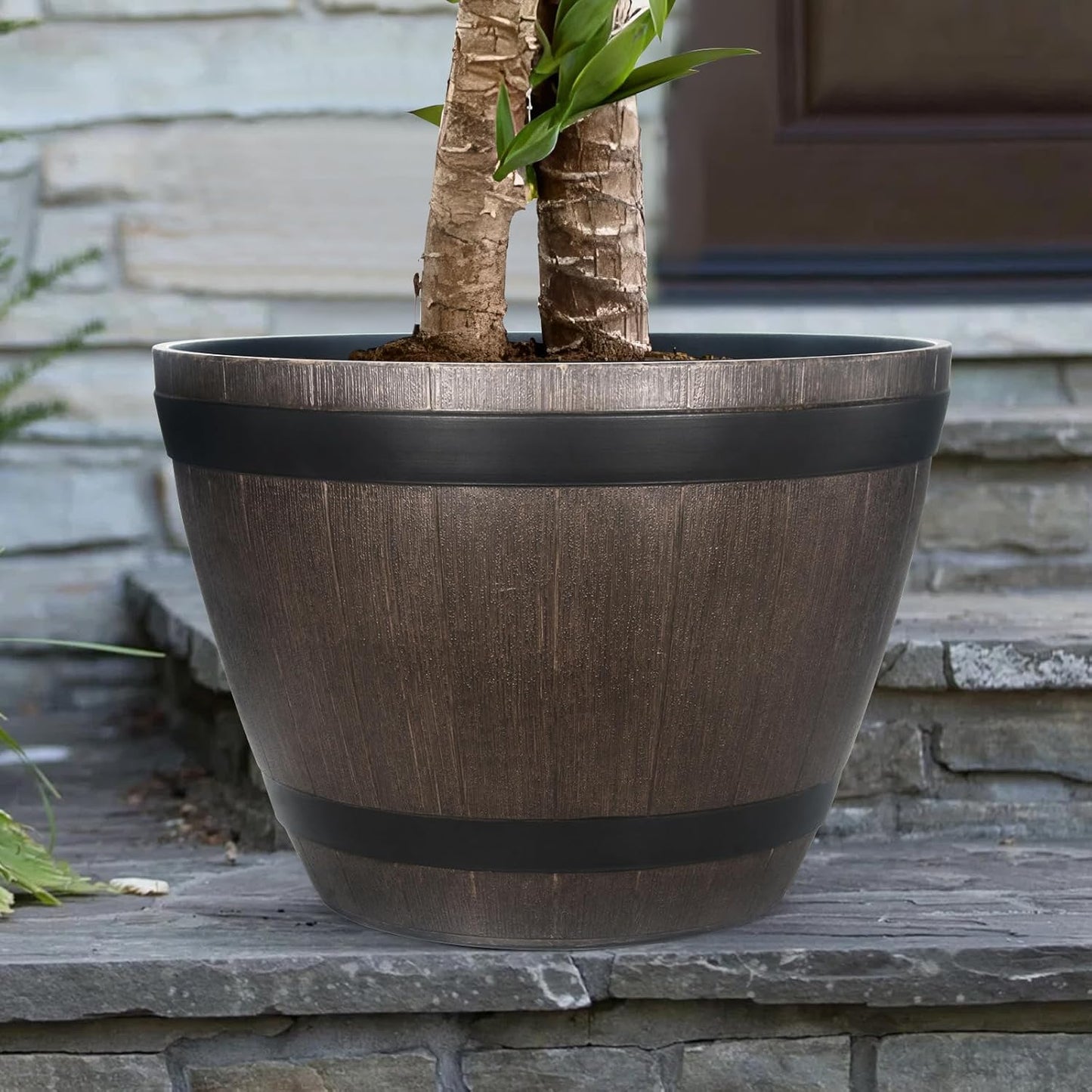 Large Whiskey Barrel Planter for Outdoor Plants - Flower Pots Garden Wine Barrel Planter Outdoor - 21" D x 15" H