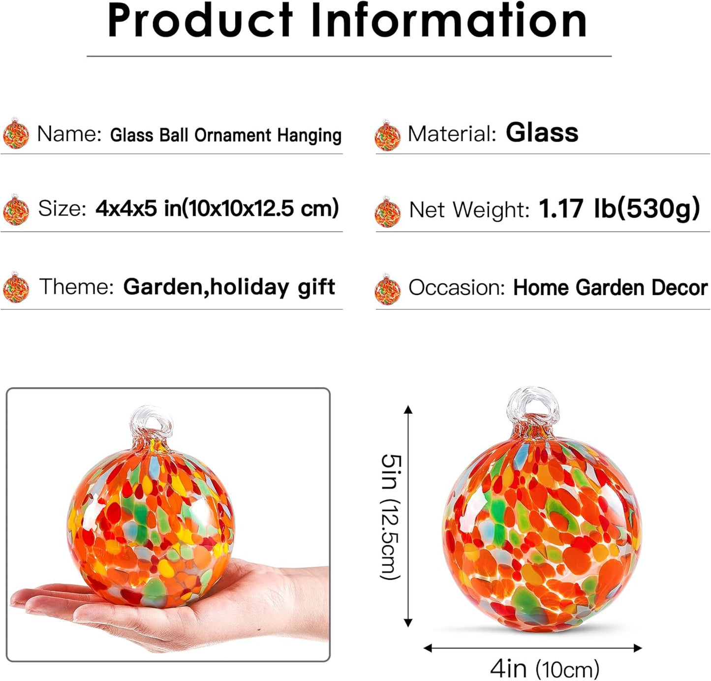 EUSTUMA Hand Blown Glass Witch Ball,Glass Ball Ornament Hanging Garden Gazing Ball Indoor Outdoor Home Décor. (3)