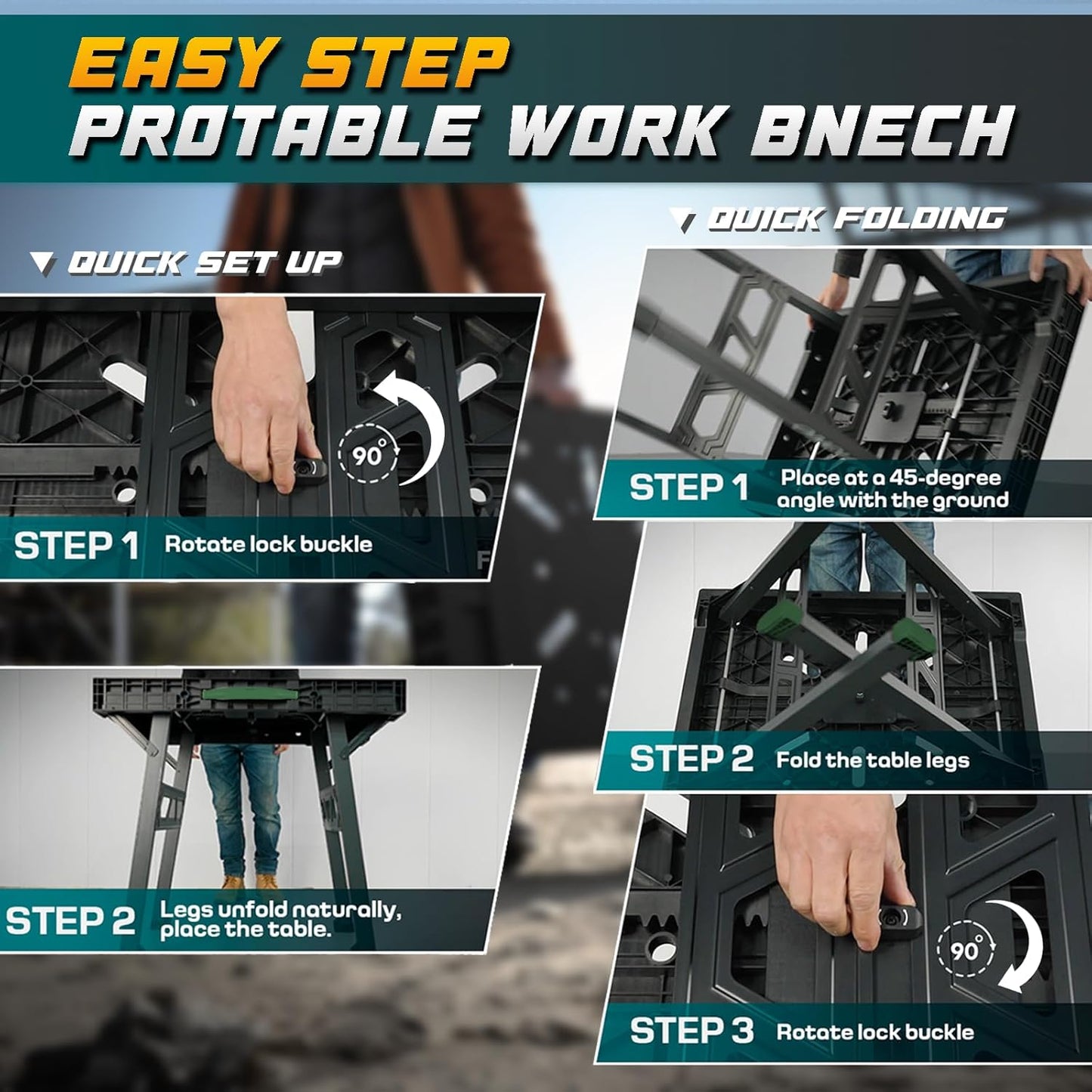 Express Folding Work Table, Easy Setup Portable Folding Work Table & Portable Folding Workbench, 34" W x 25" D x 31" H Lightweight Versatile Clamping Worktable for Garage/Wood Shop (Green)