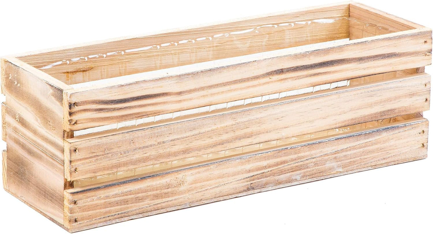 Wood Planter Box with Wine Crate Styled, 12x4 Inch Rectangular, Whitewash, Plastic Liner, Garden Centerpiece Display, Wedding Flowers Holder, Home and Venue Decor (12x4 Wine Crate Set of 4, Whitewash)
