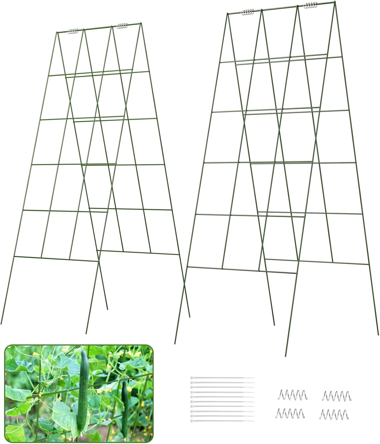 DOEWORKS Cucumber Trellis, 48" High Foldable A Frame Garden Trellis, 2 Pack, Plant Support for Climbing Cucumber, Beans, Tomatoes, Flowers, Green