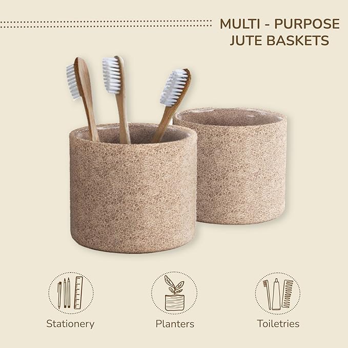Jute Planter Basket-Woven Jute Rope Covers for Decorating Indoor/Outdoor Succulents, Small Plant Pots-Set of 3-Multi-Purpose Storage Bins 4.5 Inches -Modern Style Decor -Natural Jute