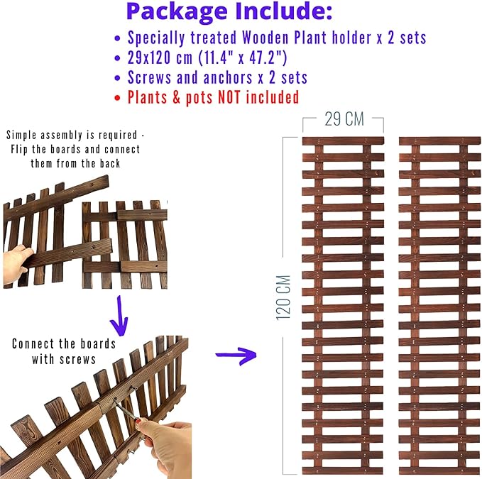 ShopLaLa Wall Planter - 2 Pack, Wooden Hanging Large Planters for Indoor Outdoor Plants, Live Vertical Garden, Plant Wall Mount Flower Pot Holder Hanger Stand Green Herb Wall Decor 47.2" (120cm)