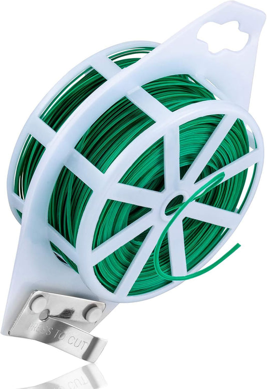 328 Feet (100m) Garden Plant Twist Tie with Cutter Reusable for Plants Growth and Care, Tie Wire Reel for Home and Office Cable Organization, Multifunctional Twist Ties (Green) Rool for Cord & Bag
