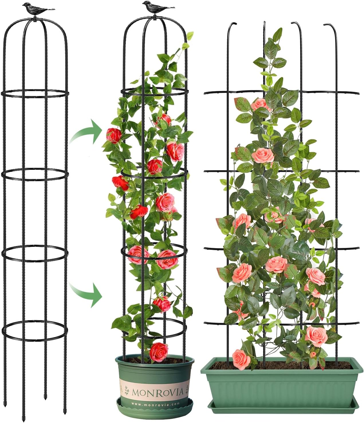 Tower Obelisk Garden Trellis for Climbing Plant，73.6inch Rustproof Metal Potted Plant Climbing Support for Indoor Outdoor Flowers Vegetable Fruits Vines Support （1pcs）