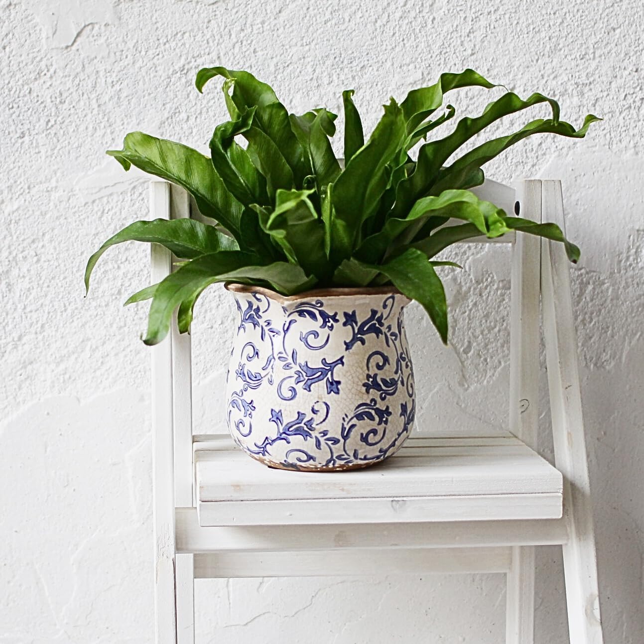 Ceramic Pots for Plants, Vintage Plant Pot with Drainage Hole, 6.11in. Planter for Indoor Plants, Crackle Glaze Finish Flower Pot, Perfect Tuscan Ceramic Planter for Gardening, Blue Swirls