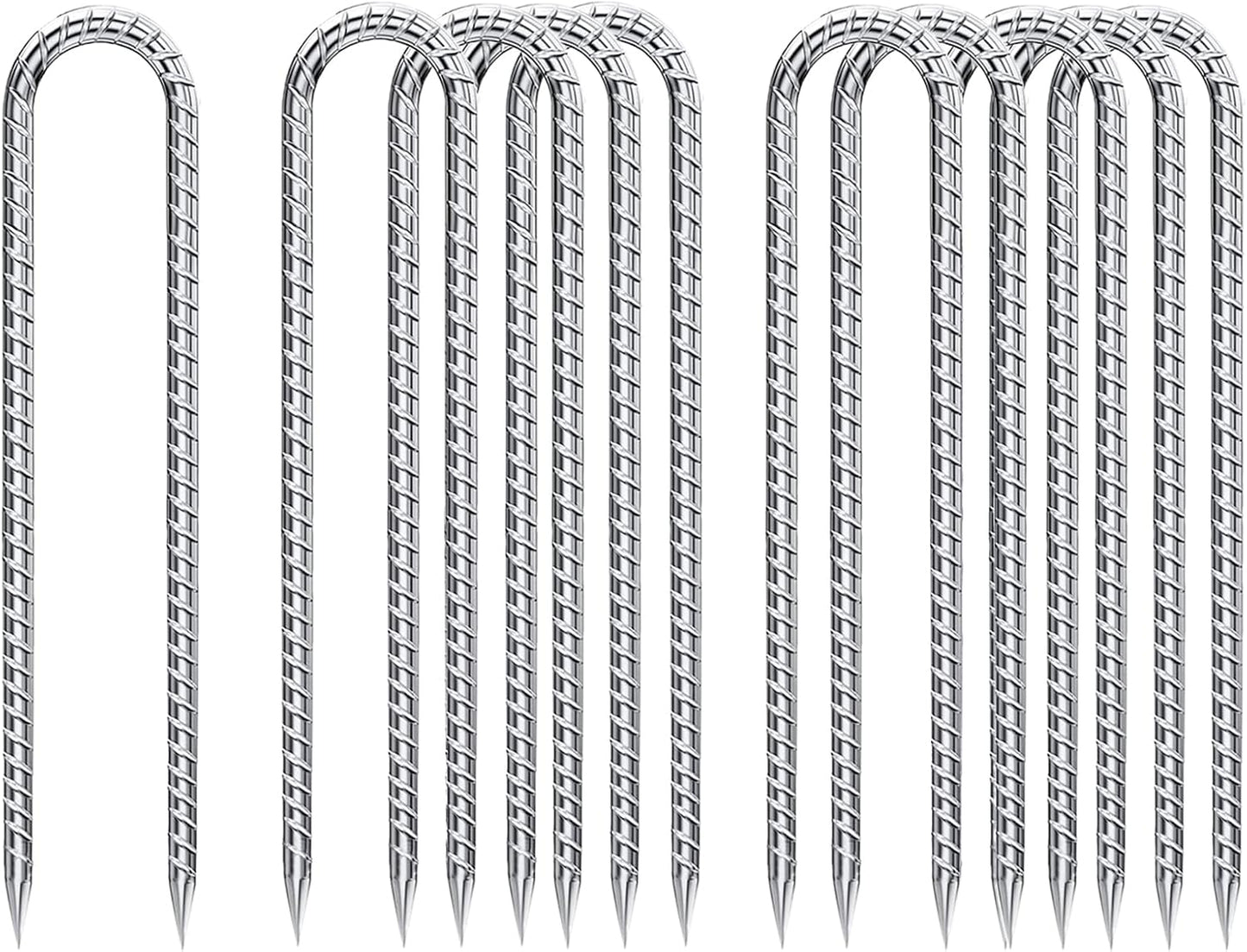 Rebar-Stakes-12-Inch-Galvanized, U Hook Trampoline Stakes 10 Pack Ground Anchors Tent Stakes Heavy Duty for Plants Anti-Rust Landscape Fabric Stakes Artificial Turf