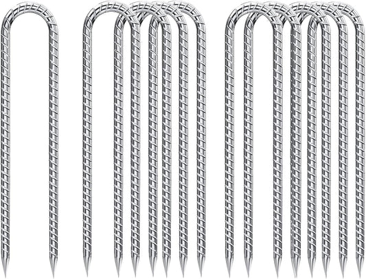 Rebar-Stakes-12-Inch-Galvanized, U Hook Trampoline Stakes 10 Pack Ground Anchors Tent Stakes Heavy Duty for Plants Anti-Rust Landscape Fabric Stakes Artificial Turf