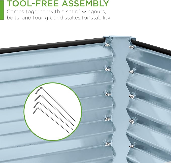 Best Choice Products 8x4x2ft Outdoor Metal Raised Garden Bed, Deep Root Planter Box for Vegetables, Flowers, Herbs, and Succulents w/ 478 Gallon Capacity - Mist Blue