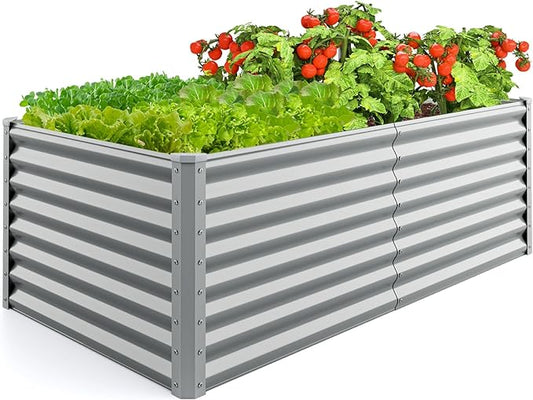 Giantex 6x3x2ft Raised Garden Bed, Large Metal Elevated Rectangular Planter Bed, 271 Gallon Capacity, Outdoor Planting Garden Box for Vegetable Flower Herb Grow (Grey)