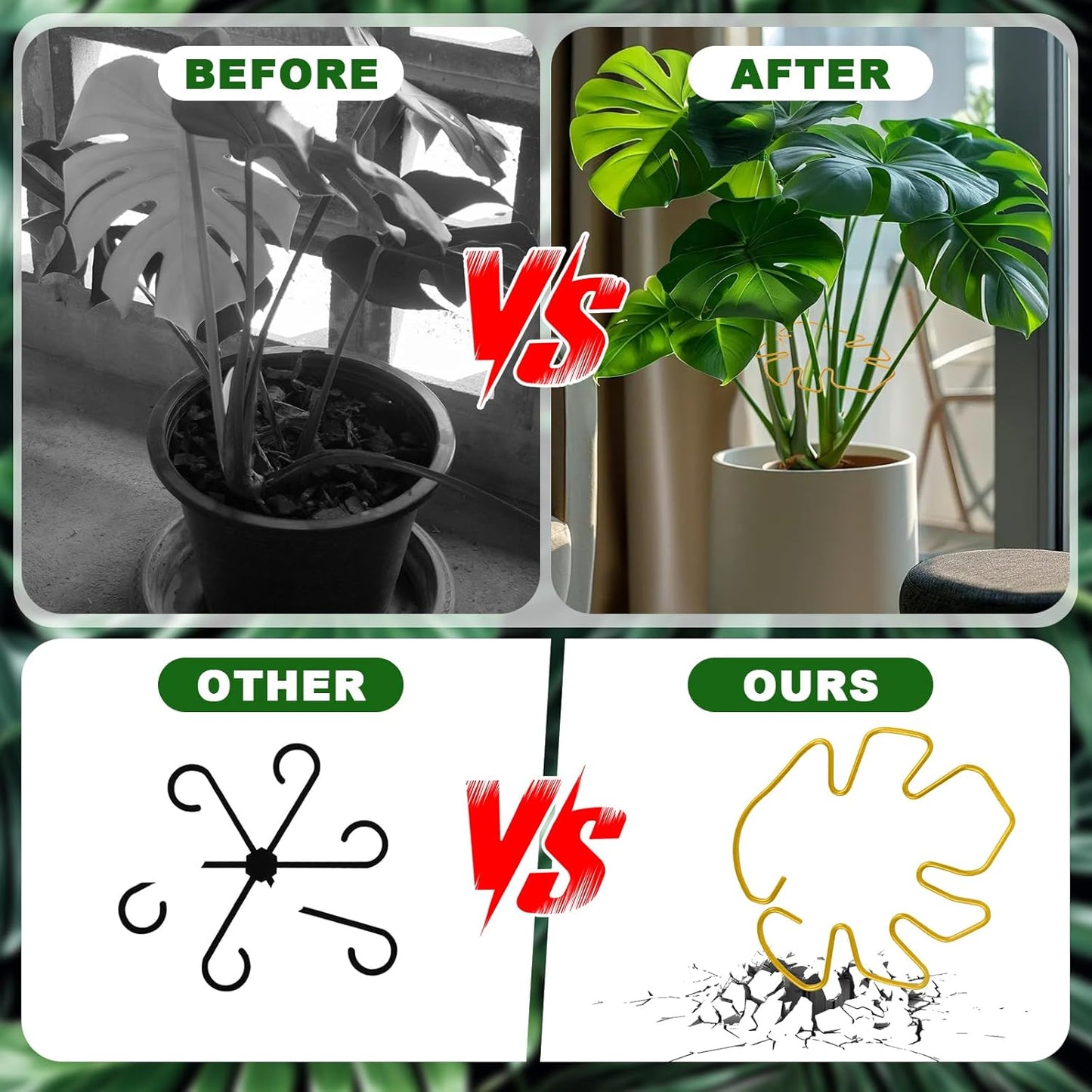 4 Pcs Metal Plant Stem Support Holder Monstera Plant Support Monstera Stabilizer for Outdoor & Indoor Growing Climbing Plants Stabilization and Support