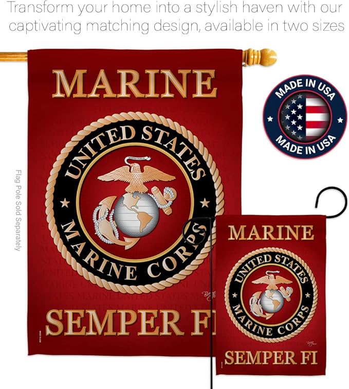 US Marine Corps Garden Flag Decor USMC Semper Fi Armed Forces Official United State Decorations Yard Military Memorabilia Banner Remembrance Wall Tapestry Retire Veteran Memorial Day Gifts Made In USA