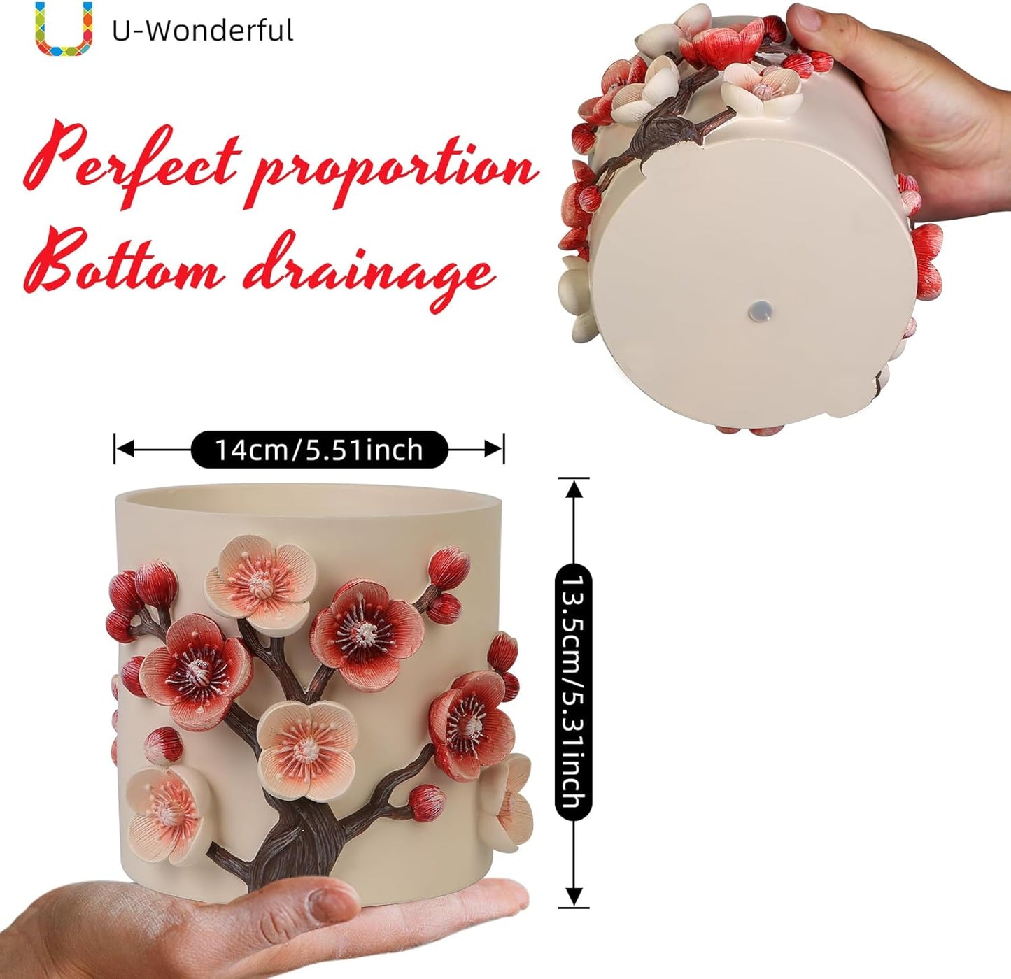 Flower Petals Plant Pots - Cute Planters for Indoor Plants, Decorative Plant Pots with Drainage, Funny Unique Planter for Succulents/Snake Plants/Cactus - Retirement Gift for Woman