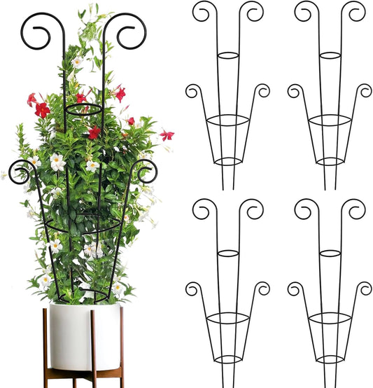 ZOUTOG Trellis for Climbing Plants Indoor 4 Pack 30 Inch,Rustproof Metal Garden Trellis for Potted Plants,Sturdy Houseplant Support Indoor Outdoor for Ivy Pothos Monstera Hoya Flower Vine(Black Round)