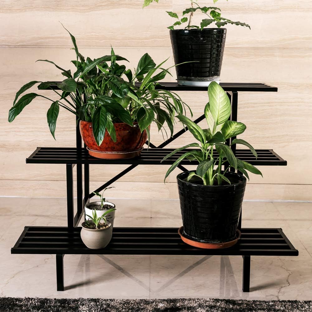 Zhongma 3 Tier Sturdy Metal Plant Stand, L35.43 x W26 x H23.6 inch, Heavy Duty Plant Holder for Home Indoor and Outdoor, 660 LBS Capacity & Heavy Duty Construction