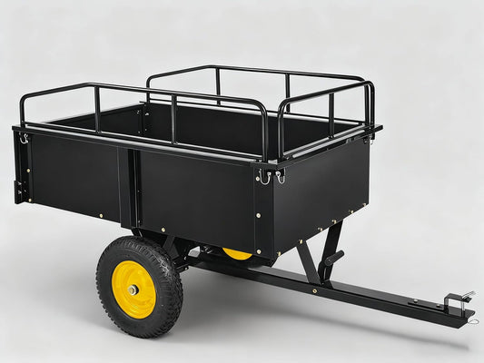 750 Lbs Capacity ATV/UTV Dump Trailer – 15 Cu. Ft. Heavy-Duty Steel Utility Cart with Removable Sides, Universal Hitch, Hand/Foot Lever Dump, for Lawn Tractor & Riding Mower