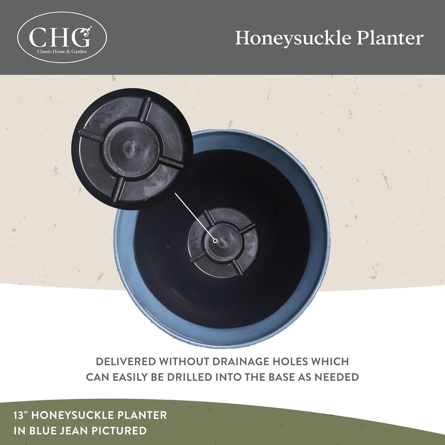 Classic Home and Garden Honeysuckle Resin Planters - Lightweight Indoor & Outdoor Plant Pots - UV-Resistant Plastic Flower Pots - Pot Planters for Flowers & Herbs (15" Grained Beige)