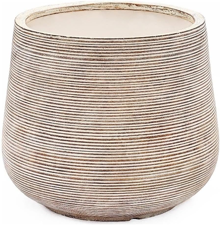 LuxenHome 17" Dia Round Planters for Indoor Plants, Large Outdoor Planters with Drainage Holes, Concrete Distressed Plant Pots Indoor & Outdoor for Home Garden Patio