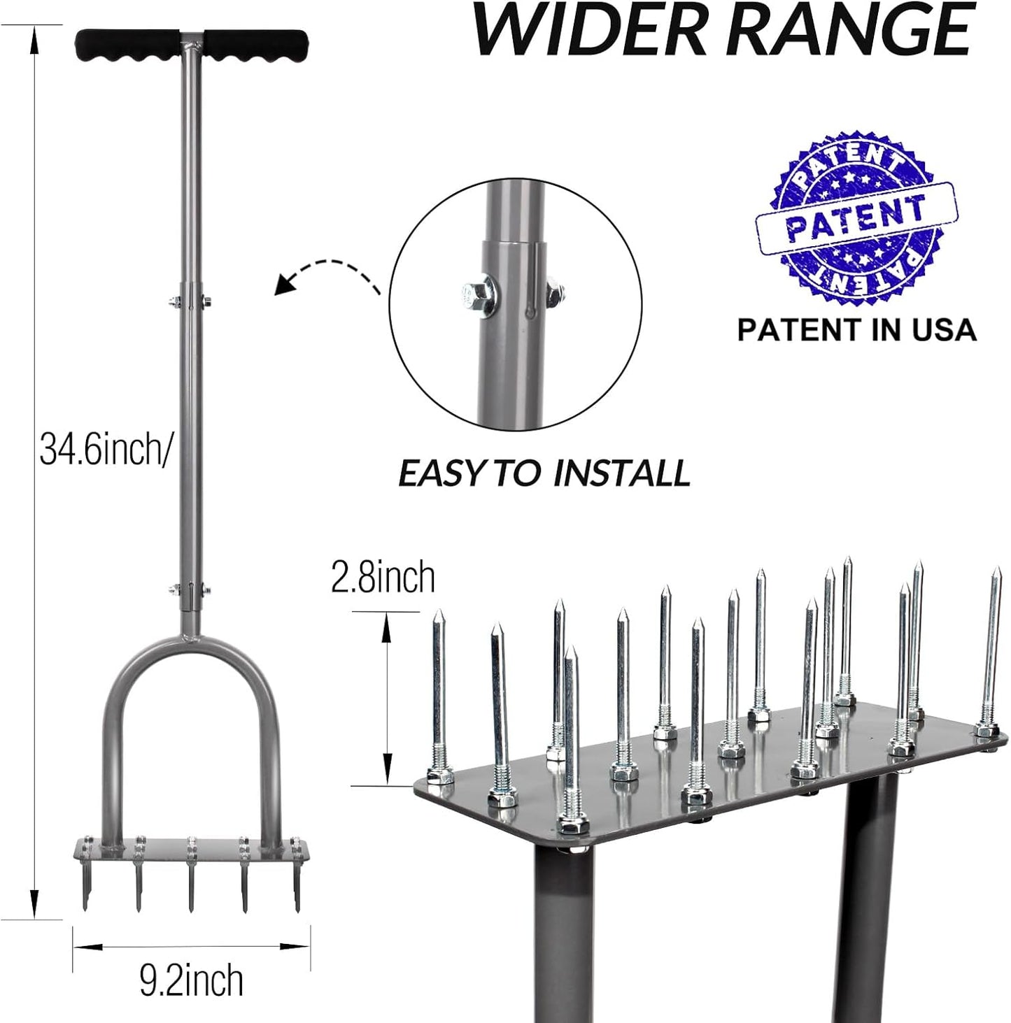 Walensee Lawn Aerator Spike Metal Manual Dethatching Soil Aerating Lawn with 15 Iron Spikes, Pre-Assembled Grass Aerator Tools for Yard, Lawn Aeration, Garden Tool, Revives Lawn Health, Patented