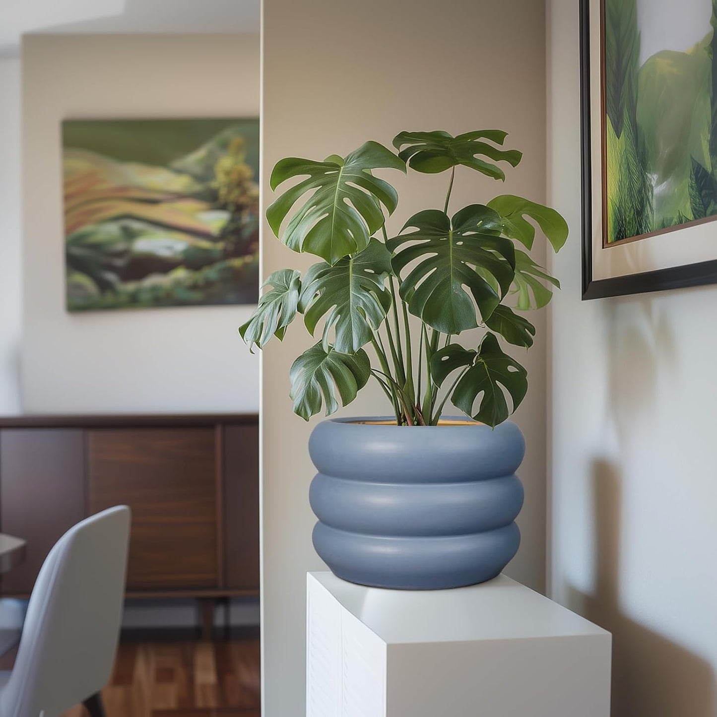 SQOWL 10 Inch Plant Pot Indoor - Ceramic Plant Pot with Drainage Hole Large Outdoor Planter Unique Flower Pot Modern Round Planter for Front Door Decor Gray