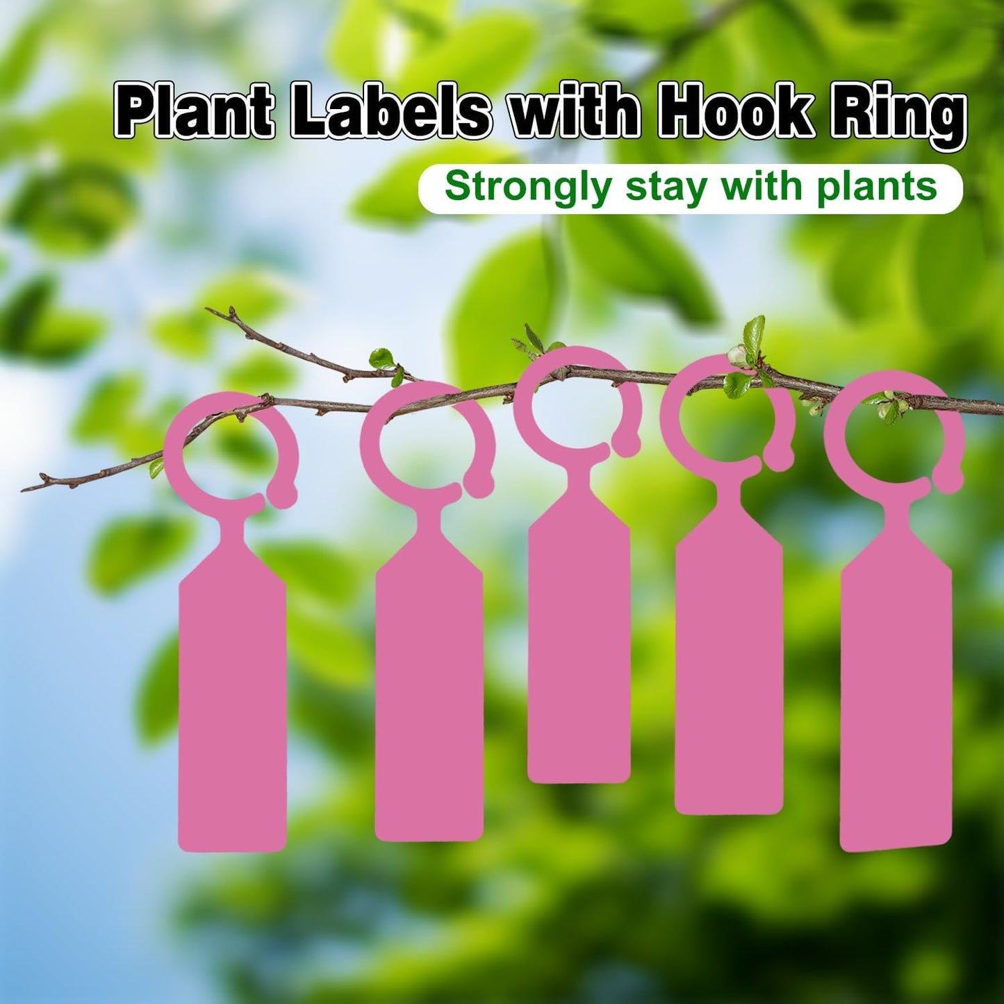 Plant Labels Yuanling 100Pcs Plastic Waterproof Plant Tree Tags Nursery Garden Markers for Indoor Outdoor Gardening Plants Vegetables Flowers Potted (Pink Color with 1 Marker Pen)