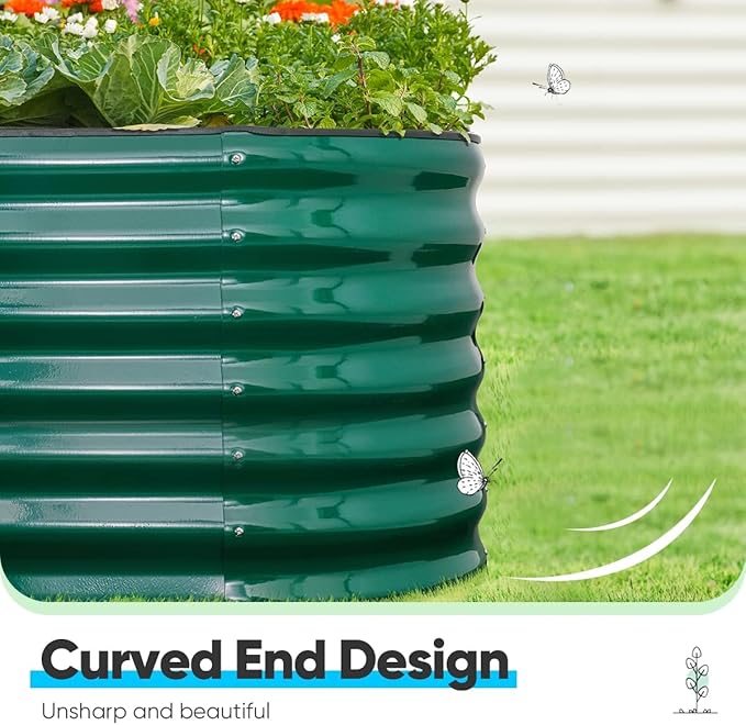 Quictent Galvanized Raised Garden Bed Kit, 8x4x2 ft Oval Metal Planter Box Tall for Vegetables Outdoor Backyard, Rubber Strip Edging Included (Dark Green)