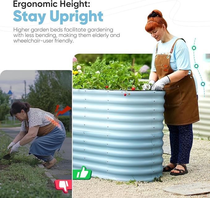 KING BIRD Raised Garden Bed 2.85 ft Tall 9 in 1 Galvanized Planter Garden Box Outdoor for Gardening, Deep Root Vegetables, Flowers 78.7X23.6X34.2 in, Light Blue