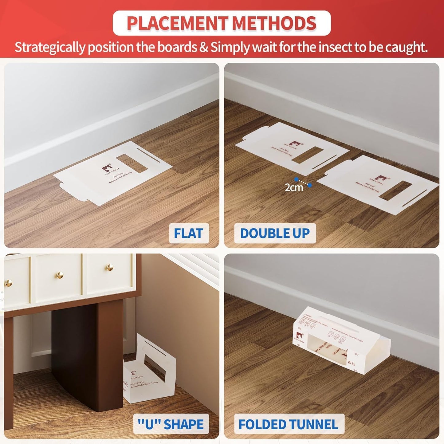 LULUCATCH Spider & Insect Glue Traps,24 Pack Pre-baited Cockroach Glue Boards, Non-Toxic Bulk Cricket Sticky Traps, Roach Trap Bug Catcher Indoor for Home Garage Scorpions, Flea, Centipedes