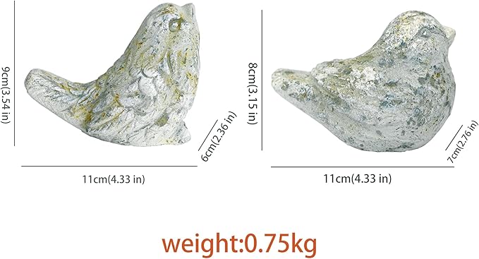 Outdoor Bird Statues Bird Decor Figurines for Home Cement Bird Sculpture for Patio Yard Lawn Ornament, 2style/Set,Indoor Outdoor Stone Bird Decorations Statue
