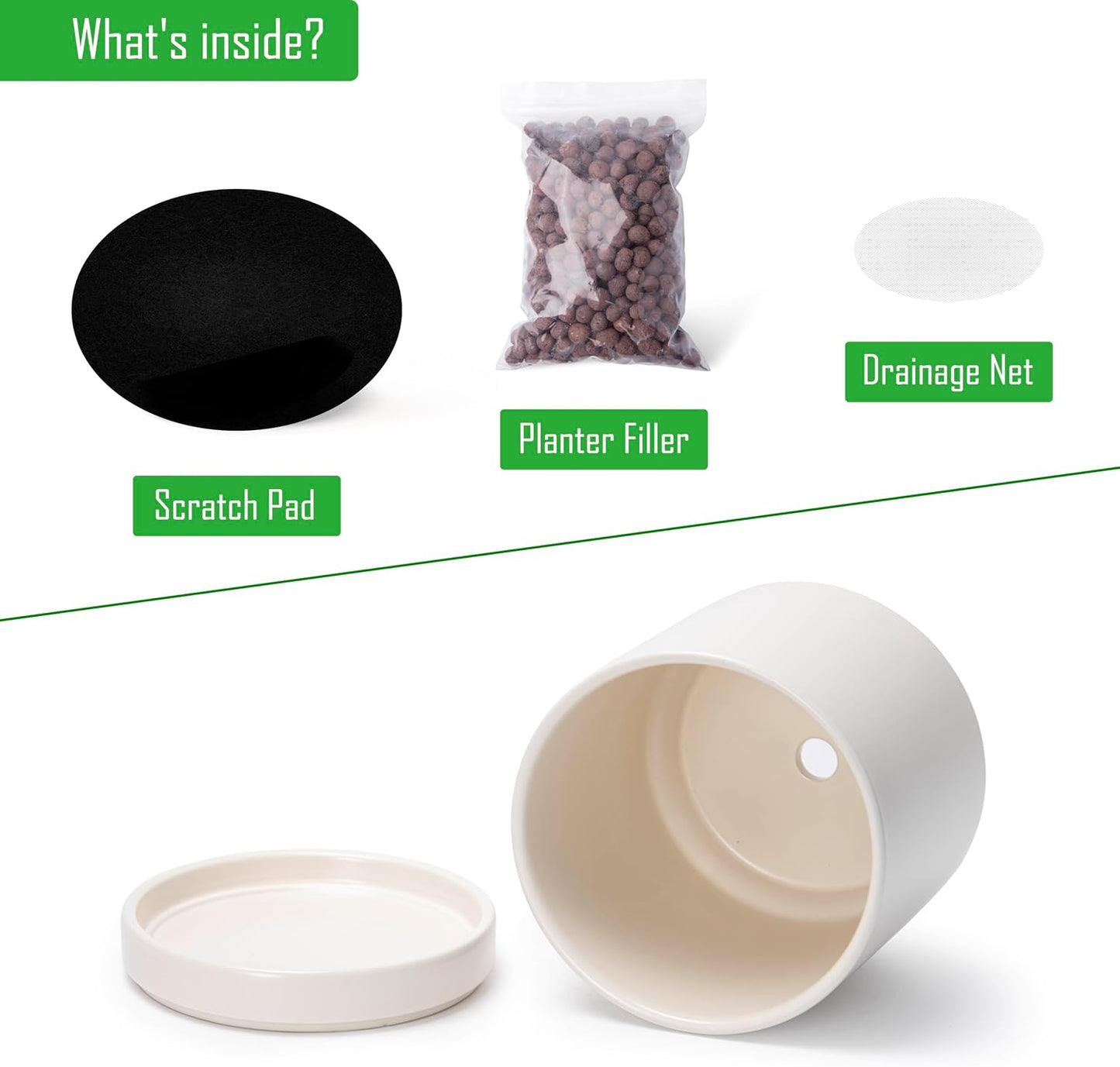 D'vine Dev Set of 2 Plants Pots, 6.5 Inch Ceramic Planter Pot for Plants with Drainage Hole and Saucer, Oatmeal, 94-V-C-8