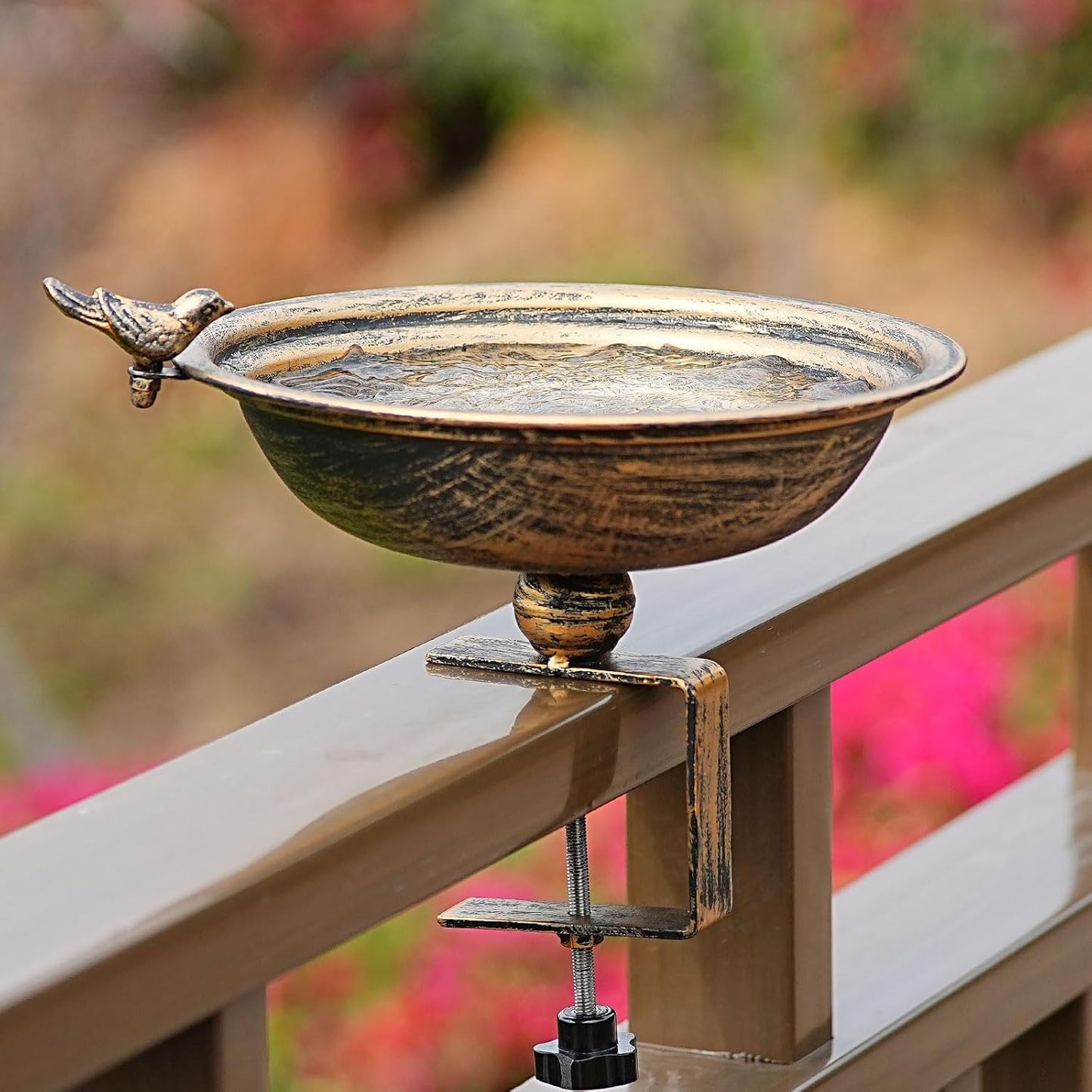 11 Inchs Diam Deck Bird Bath,Metal Bird Bath for Deck Railing,Bird Bath Deck with Removable Sturdy Steel Clamp, Outdoor Garden Decor