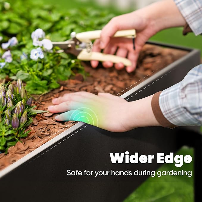 KING BIRD Raised Garden Bed with Legs & Double-Layer Storage Shelf, Galvanized Elevated Planter Box with Lockable Wheels for Backyard, Patio, Balcony, 400lb Capacity, Black, 48x24x38 in