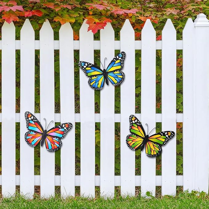 EOORAU 3D Metal Butterfly Wall Decor, Double-sided Pattern Metal Butterflies Wall Hanging Sculpture Decor for Outdoor Fence Patio Yard Garden Tree Decorations, Housewarming Gift