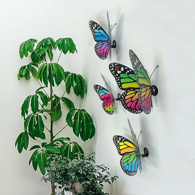 EOORAU Metal Butterfly Wall Decor - 4 pcs Butterflies Wall Sculpture Hanging Decorations for Indoor Outdoor Fences Patio Yard Fence Garden Decorations