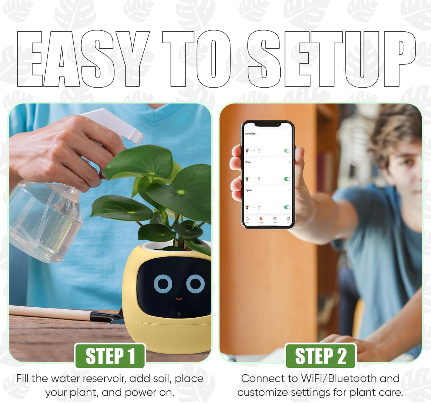 Interactive Plant Pot – Smart Planter, AI Pet Plantagotchi, tamagotchi, Leafypod and Plantiboy, Robot Flower with Feelings, Electric Maceta, Indoor Flowerpot with Water, Digital Gifts (yellow)