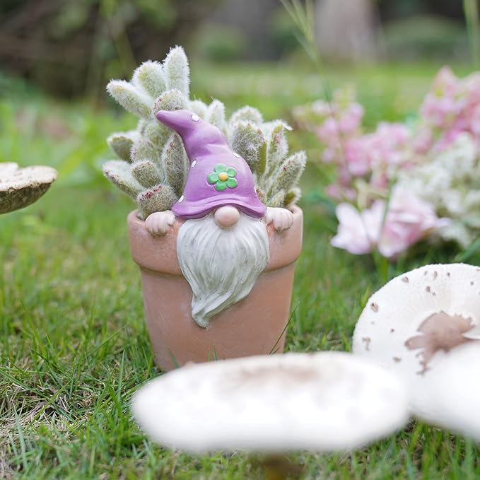 Newman House Studio Spring-Gnomes Flower-Pots Easter Decorations Cactus-Succulents - Easter Decorative Purple Planter Pots Unique Garden Pots with Drainage Hole for Indoor Outdoor 3 x 3.5 x 5 inch