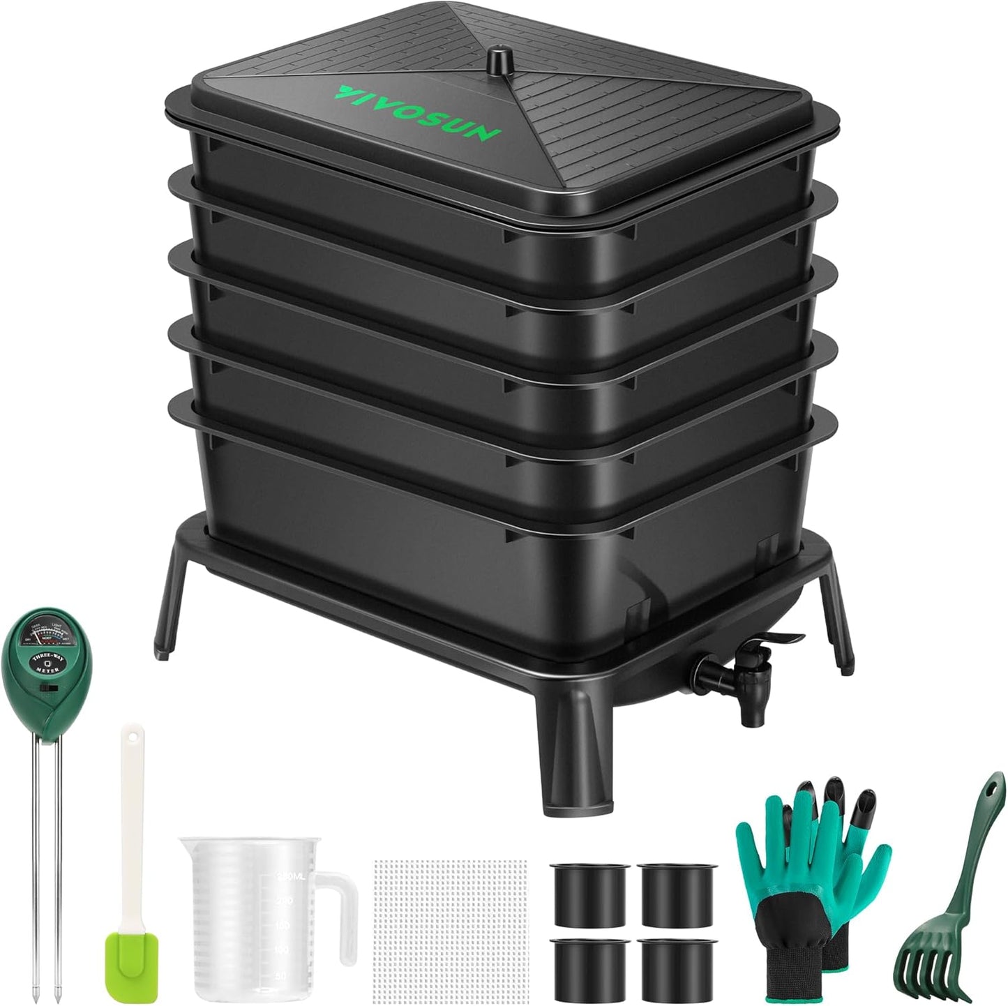 VIVOSUN 5-Layer Worm Compost Bin, 50L Worm Composter, Easy Setup Inclusive Worm Farm Kit for Recycling Food Waste