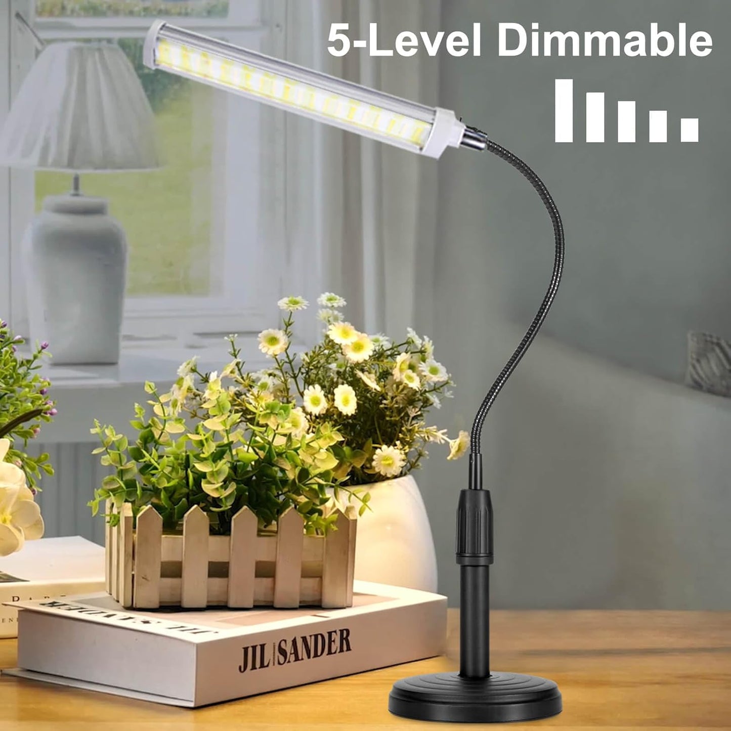 Grow Lights for Indoor Plants 10 inch Lamp Full Spectrum Desk LED Grow Light with Base for Indoor Plant Growing Lamp, Adjustable Gooseneck, Suitable Plants Growth (Without USB Plug) (105 LEDs)
