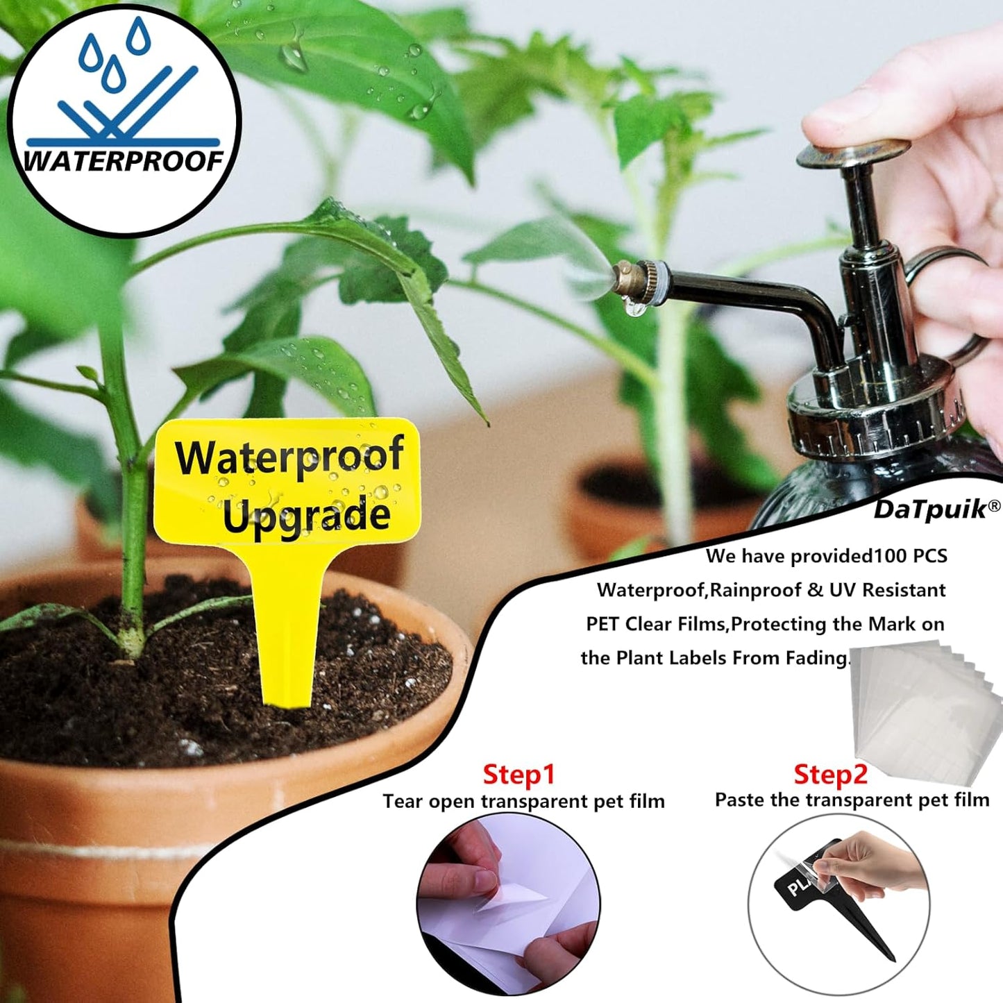 100 Pcs Yellow Thick Plastic Plant Labels Markers Tags Garden Re-Usable T-Type Sign with Marking Pen