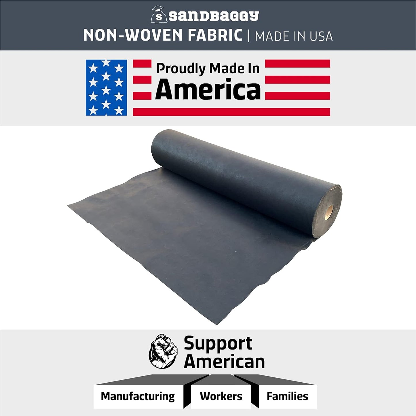Sandbaggy Geotextile Pond Underlayment Padding | Made in USA | 50 YEAR Life* | Non Woven Fabric Protects Pond Liner From Damage | Made of Industrial Grade DOT Approved Fabric (15 ft x 50 ft or 750 sq ft)