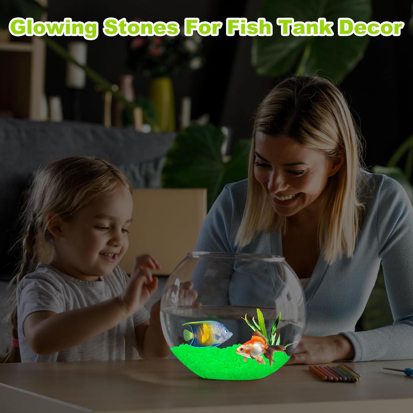 4000pcs 5-8mm Green Glowing Pebbles Glow Pebbles Aquarium Rocks Glow in The Dark Decorative Stones for Walkways Driveway Yard Grass Fish Tank Plant Pots