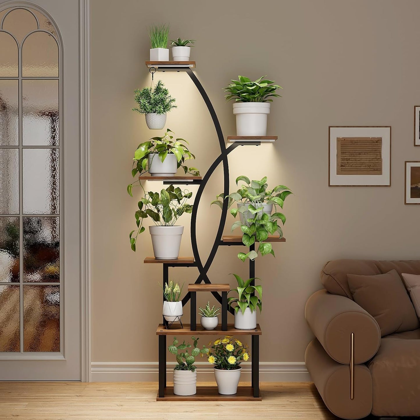 Plant Stand Indoor,8-Tier 65 inch Tall Plant Shelf for Indoor Plants with Grow Light, Plant Shelf with Adjustable Brightness & Timer,Modern Metal Plant Display Rack for Living Room/Patio