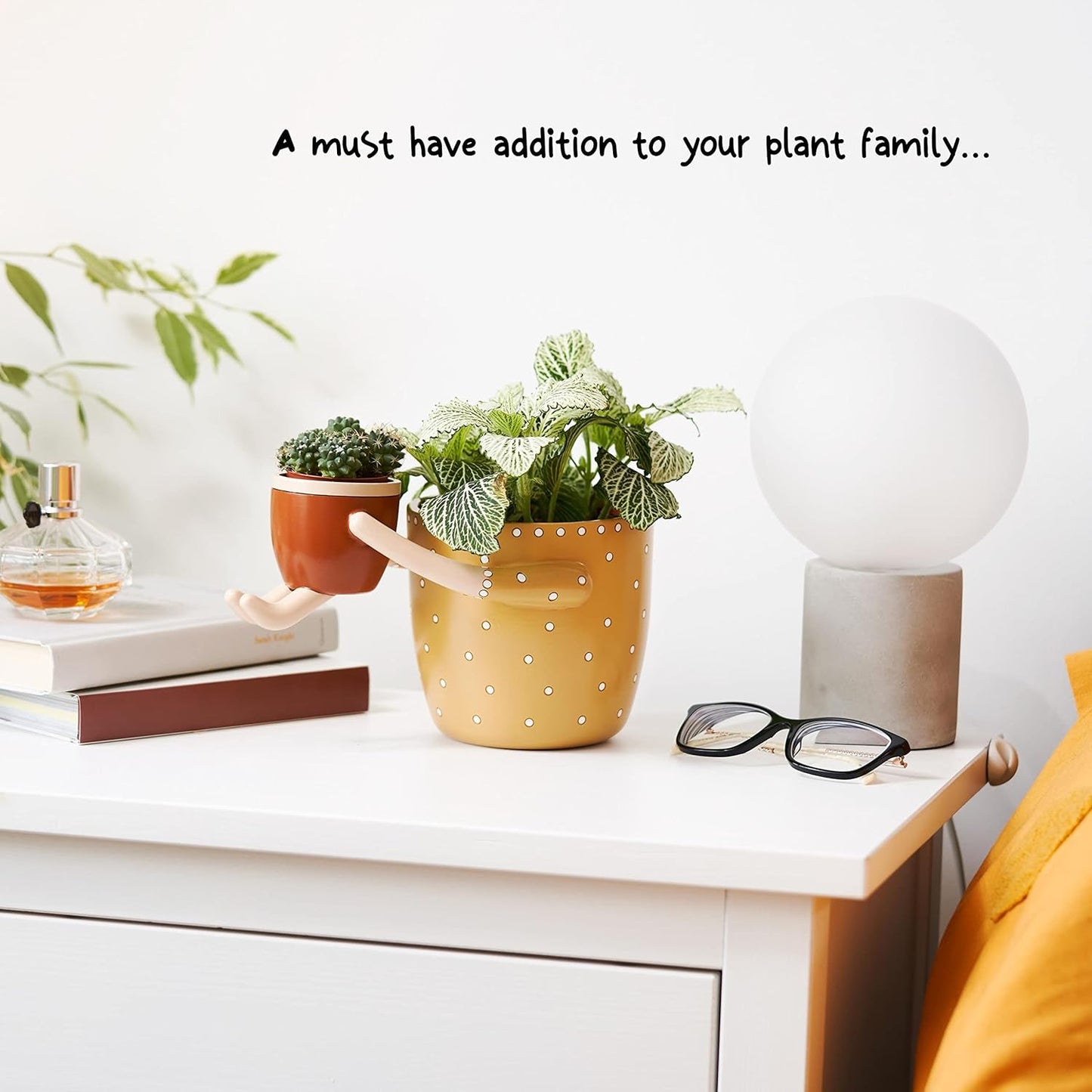 VIRTUNE Adorable Plant Pots. 5" Flower Pot & 2" Small Pot with Drainage. Gifts for Plant Lovers, Small Plant Pots, Cute Pots for Plants (Mustard)